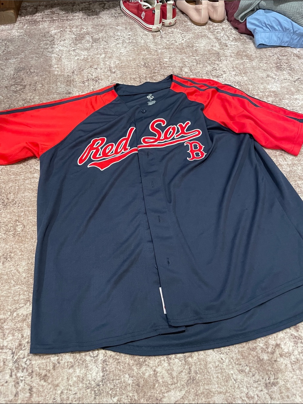 Stitches Navy and Red Red Sox Button-Up Jersey